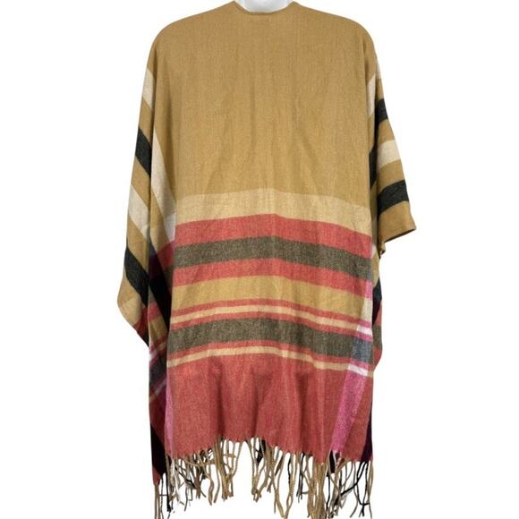 Woolrich Womens Striped Poncho Fleece Fringe Beige Pink Jacket Cardigan sz O/S - Picture 14 of 16